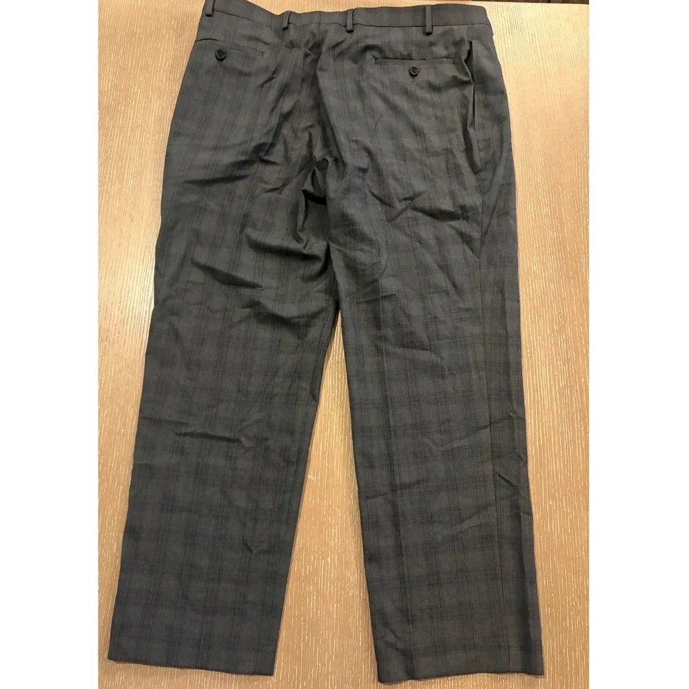 Ralph Lauren Mens Dress Pants 40x30 Gray Plaid Flat Front Career Stretch